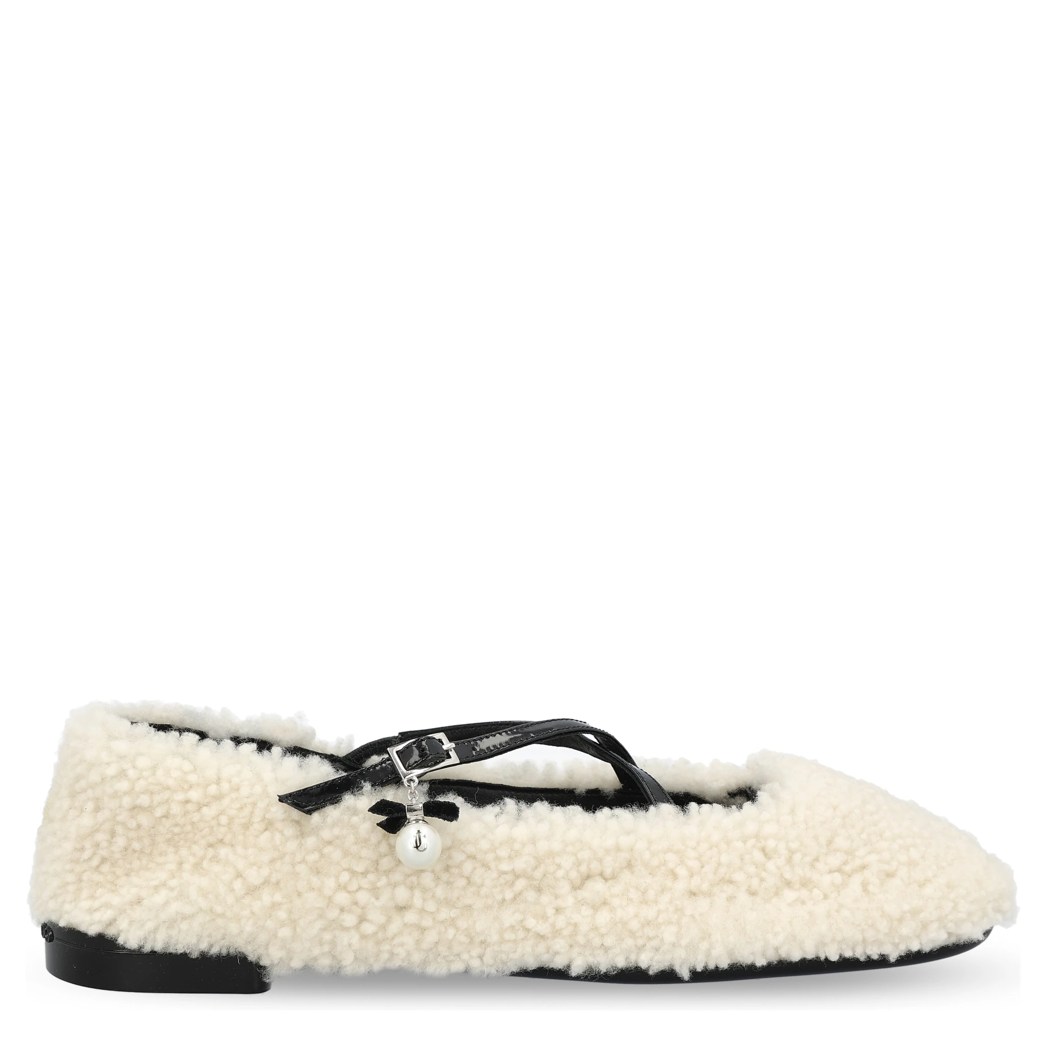 Shearling cross-strap ballerina flats