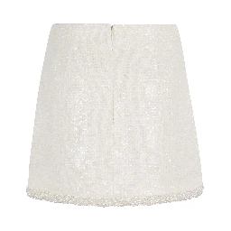 Cream Boucle Pearl Trim Mini Skirt In White