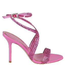 High-heeled Fuchsia Sandals With Intertwined Straps