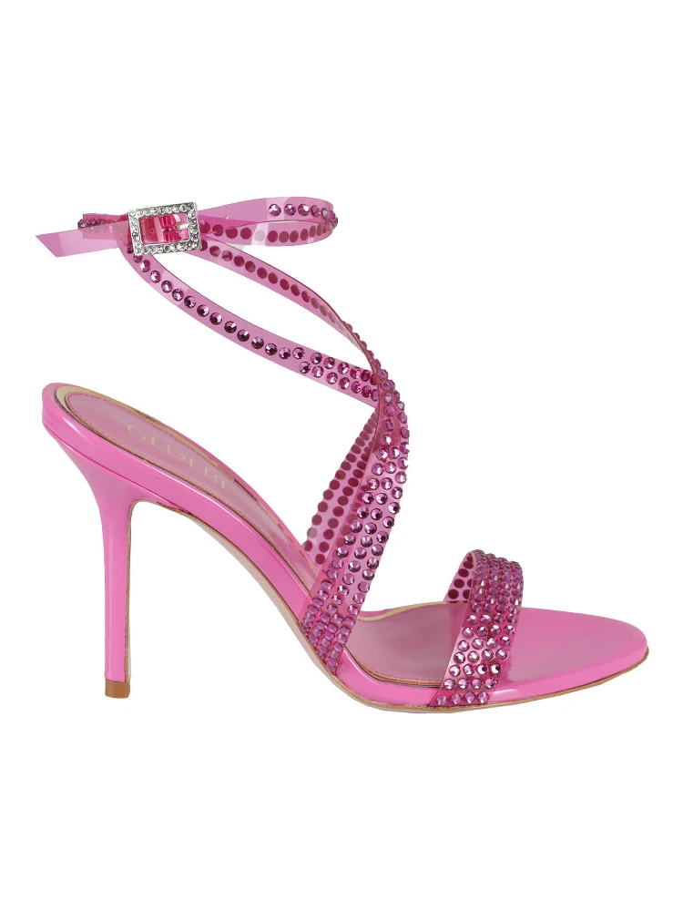 High-heeled Fuchsia Sandals With Intertwined Straps