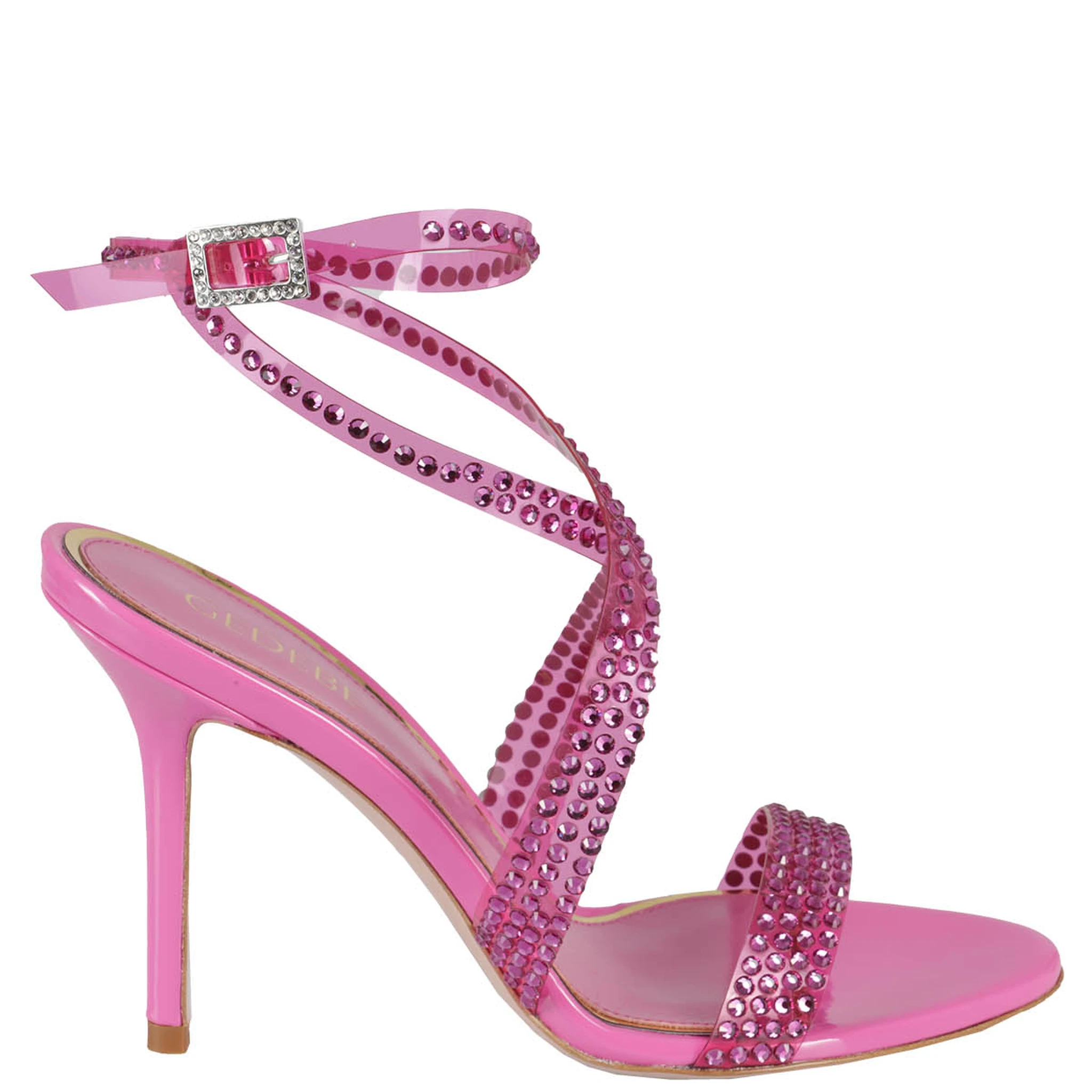 High-heeled Fuchsia Sandals With Intertwined Straps