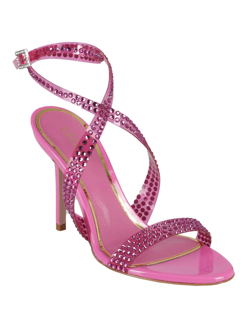 High-heeled Fuchsia Sandals With Intertwined Straps