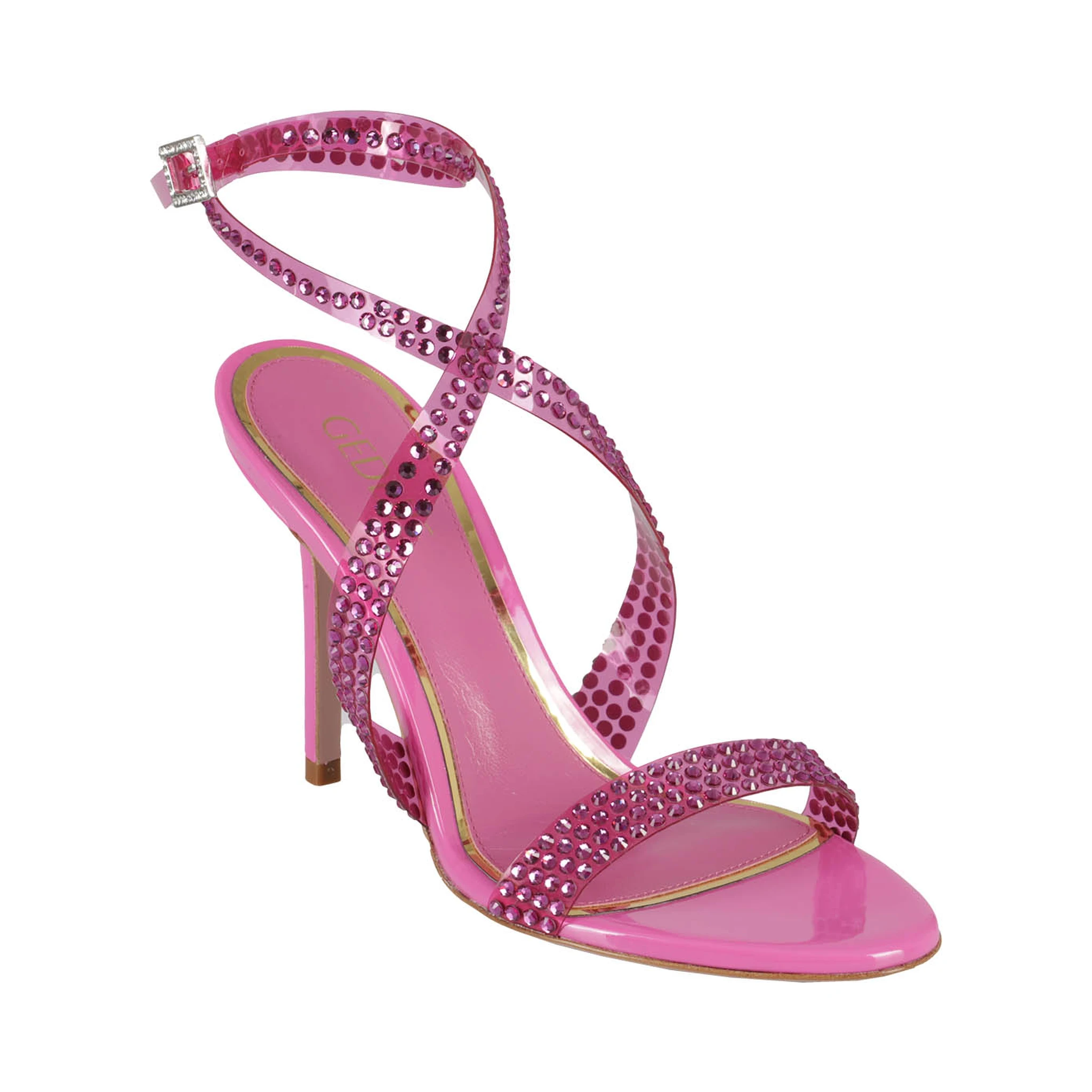 High-heeled Fuchsia Sandals With Intertwined Straps