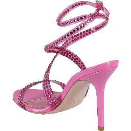 High-heeled Fuchsia Sandals With Intertwined Straps