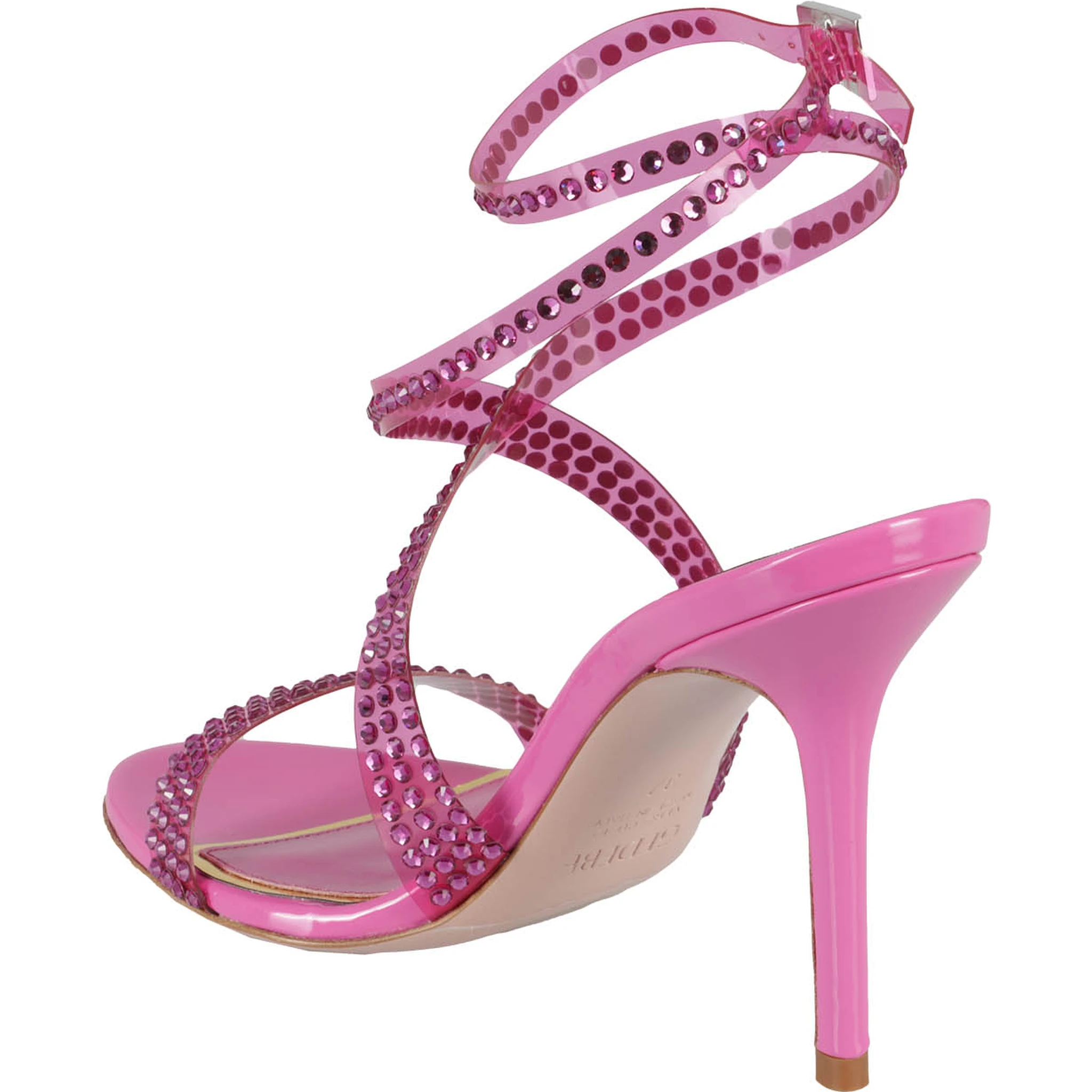 High-heeled Fuchsia Sandals With Intertwined Straps