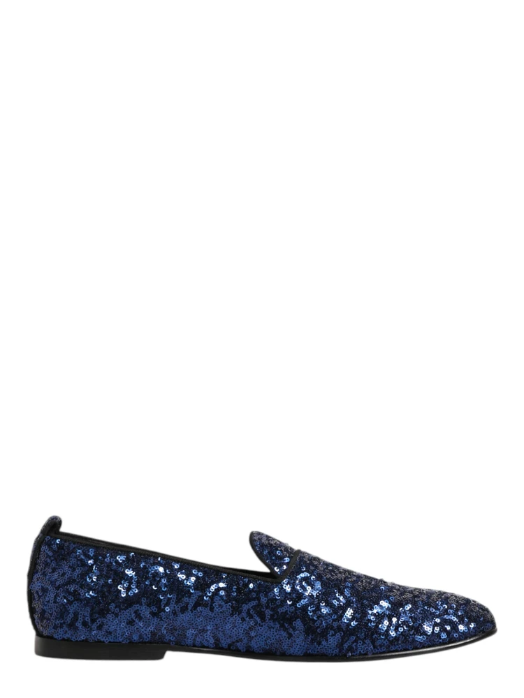 Blue Sequined Loafers Slippers Men Dress Shoes