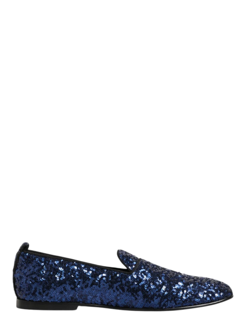 Blue Sequined Loafers Slippers Men Dress Shoes