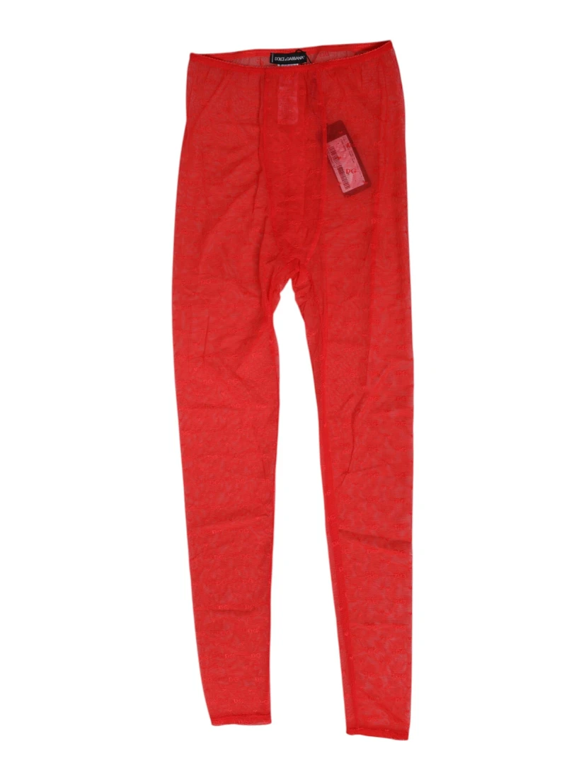 Red Nylon Logo Lace Leggings Pants Underwear