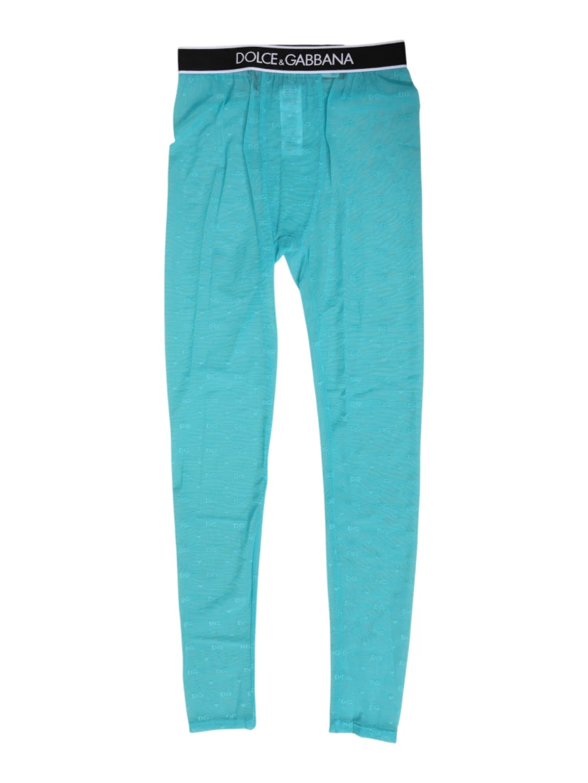 Light Blue Nylon Logo Lace Leggings Pants Underwear