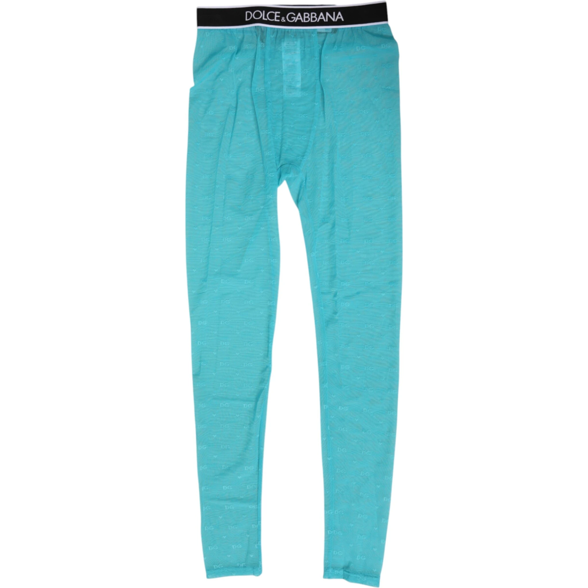 Light Blue Nylon Logo Lace Leggings Pants Underwear