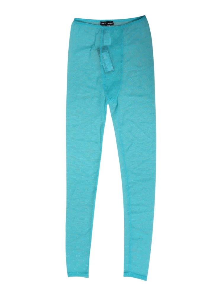 Light Blue Nylon Logo Lace Leggings Pants Underwear