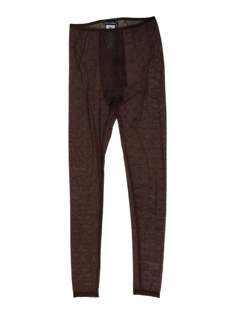 Brown Nylon Logo Lace Leggings Pants Underwear