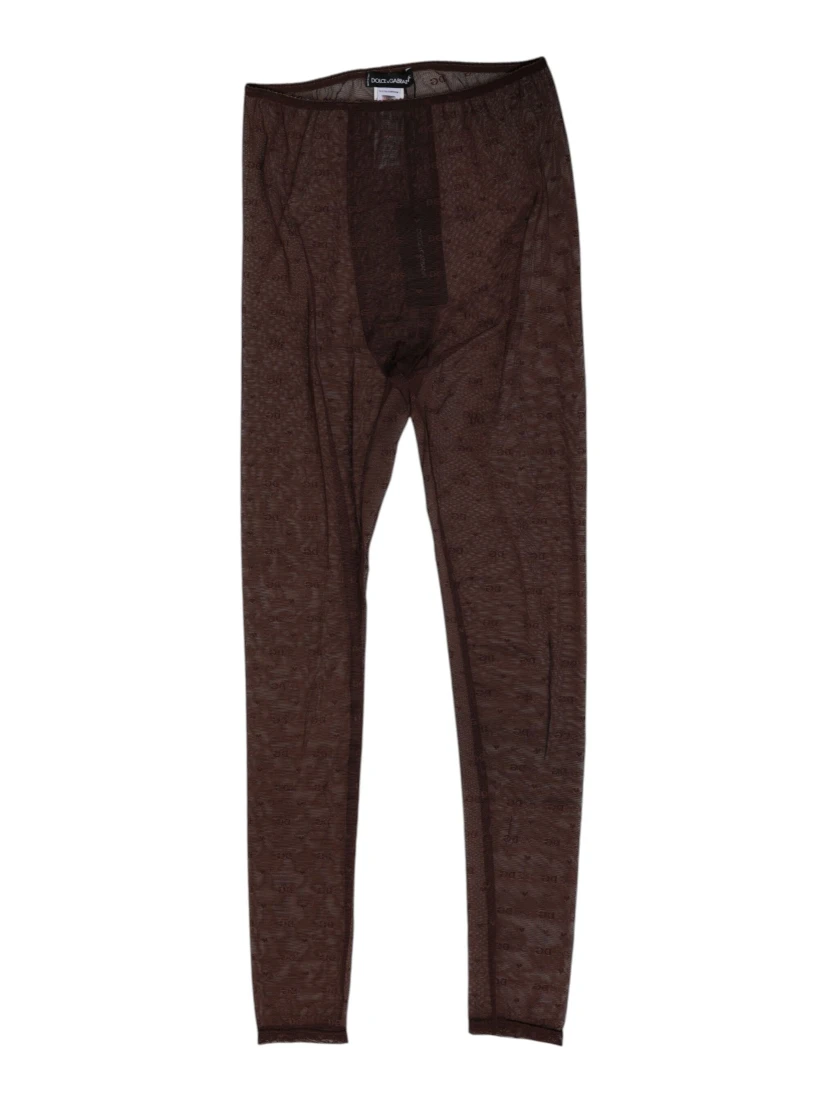 Brown Nylon Logo Lace Leggings Pants Underwear