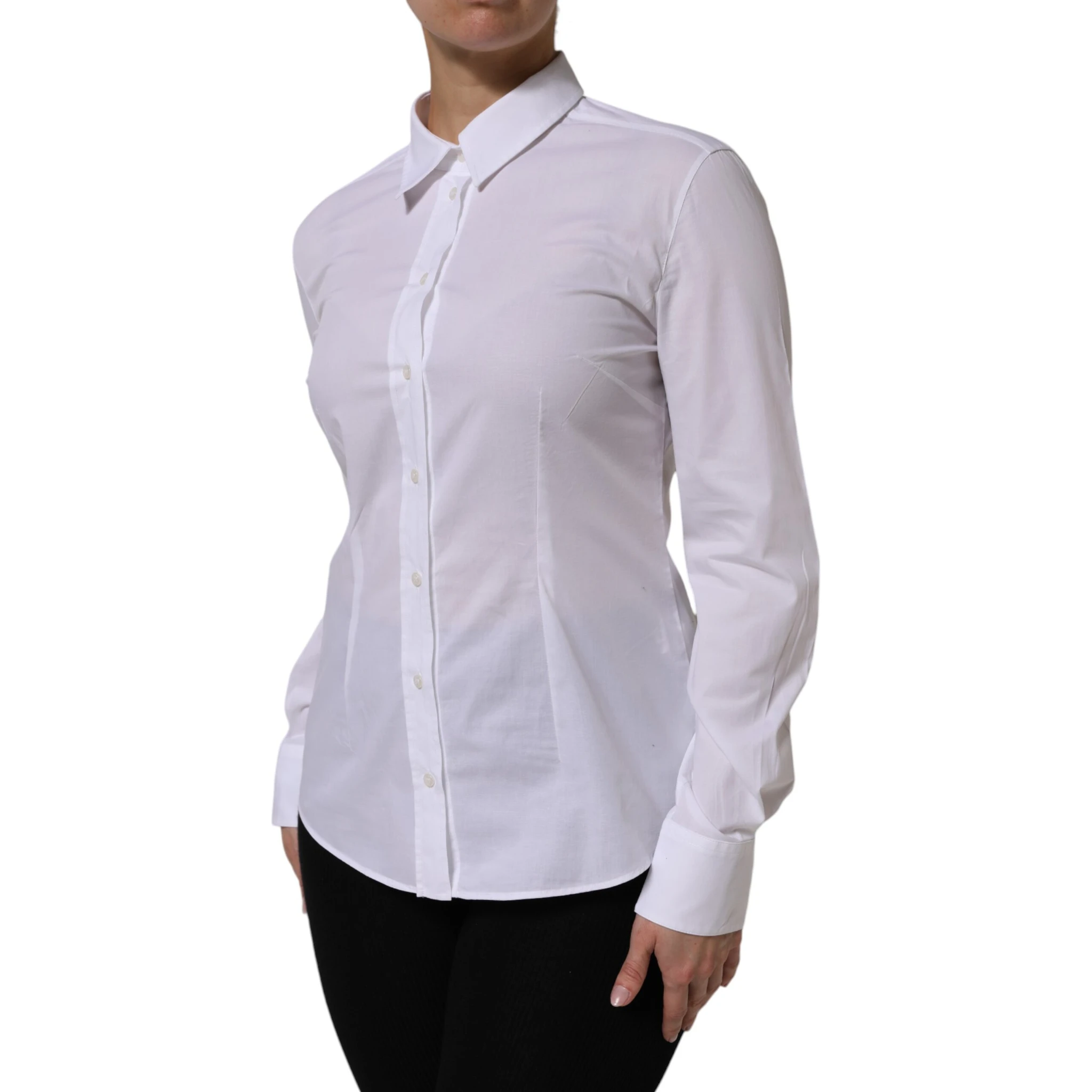 White Cotton Collared Buttoned Dress Shirt Top