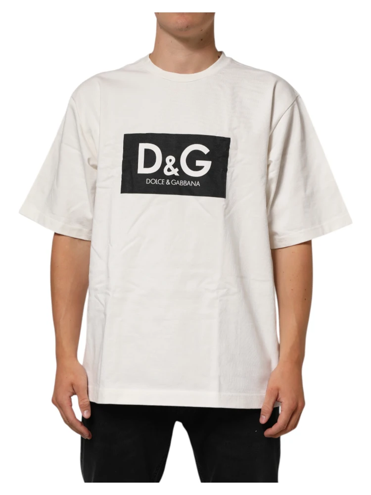 White Logo Print Cotton Crew Neck Men T-shirt