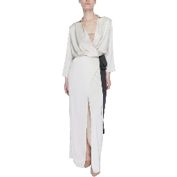 Beige Polyester Long Dress