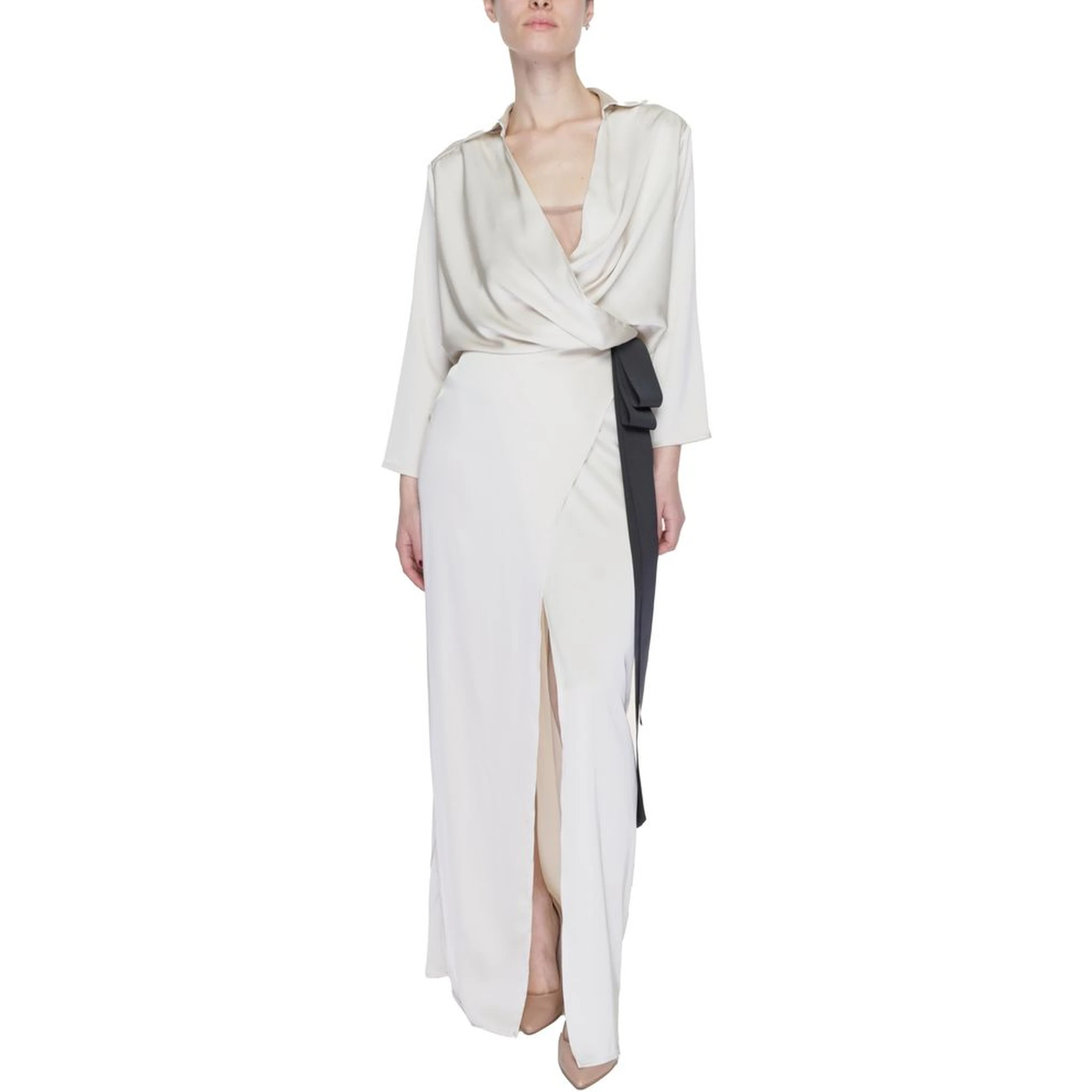 Beige Polyester Long Dress