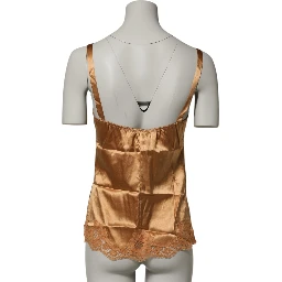 Brown Floral Lace Silk Satin Tank Lingerie Underwear