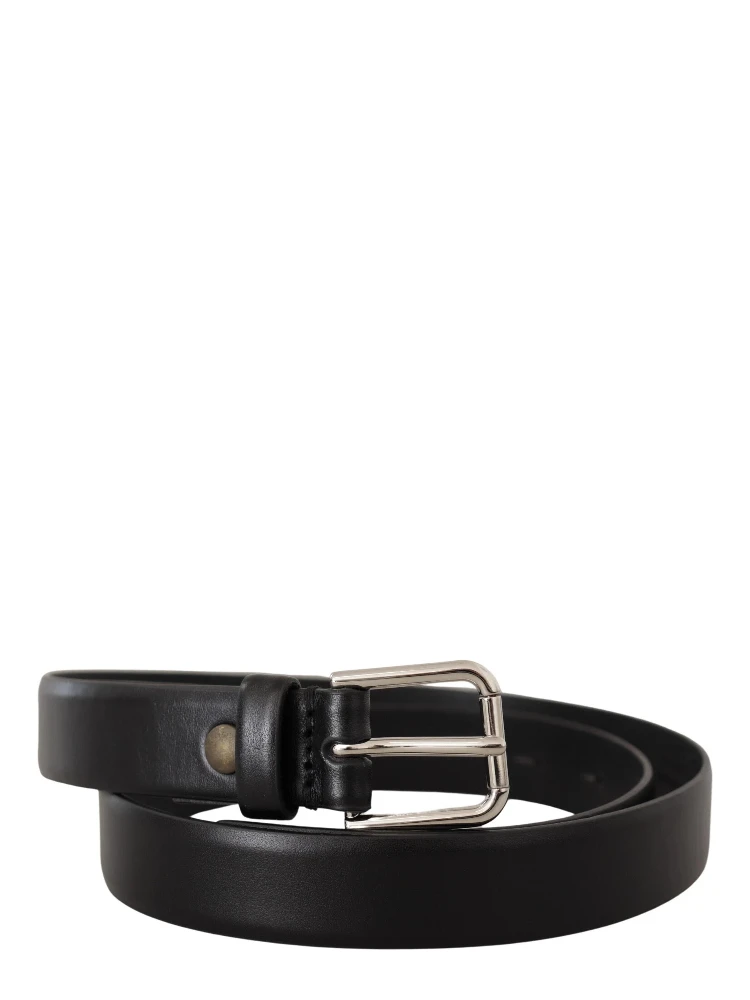 Black Calf Leather Silver Tone Logo Buckle Belt alternative
