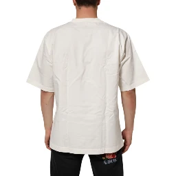 White Logo Print Cotton Crew Neck Men T-shirt