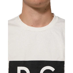 White Logo Print Cotton Crew Neck Men T-shirt