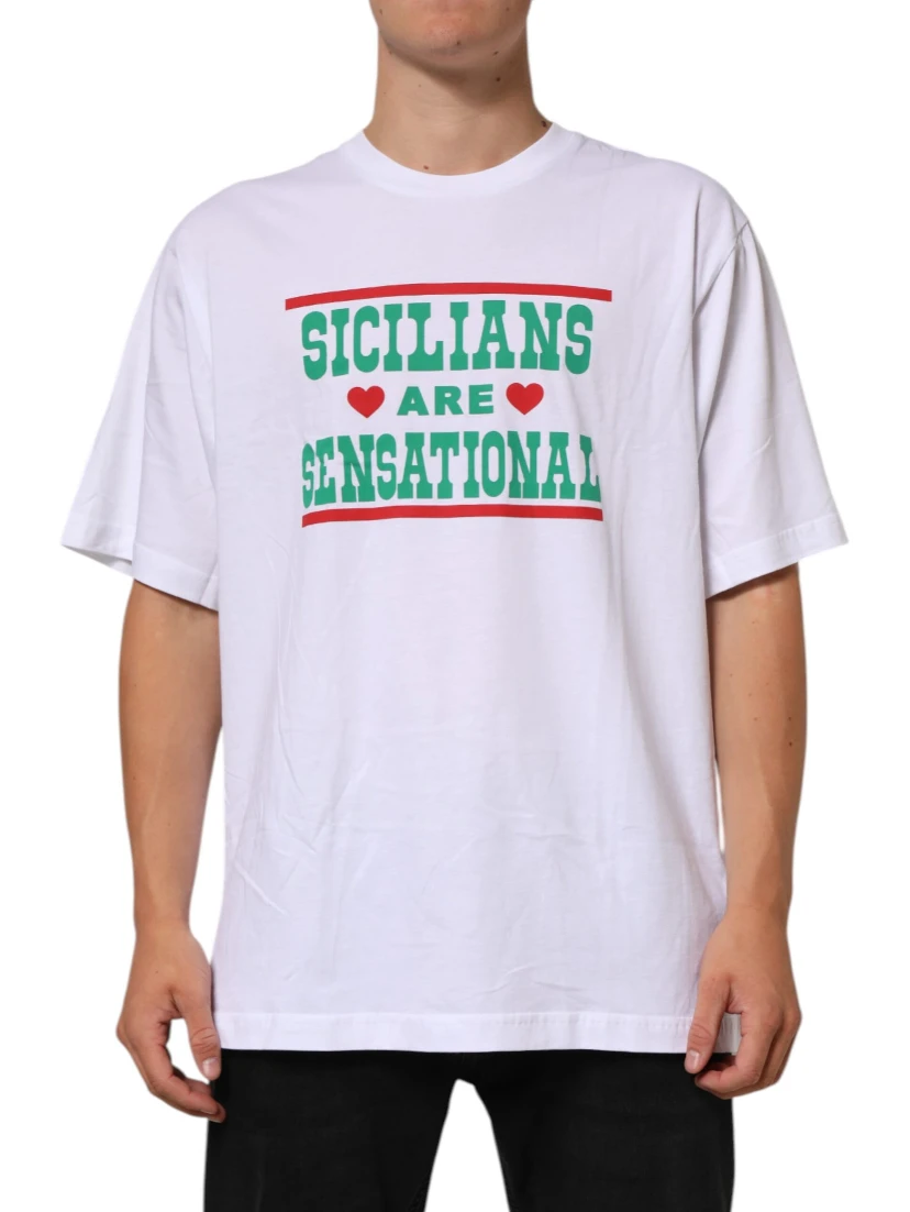 White Graphic Print Cotton CrewNeck T-shirt