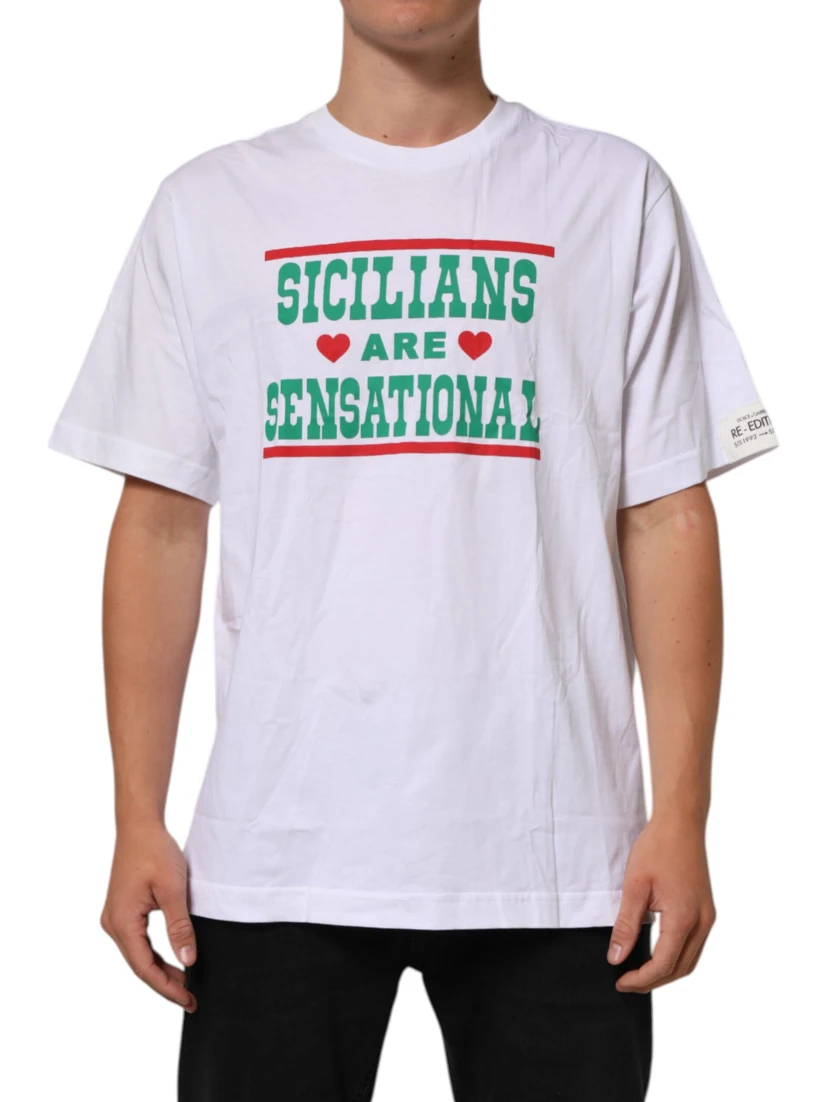 White Graphic Print Cotton Crew Neck T-shirt