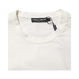 White Logo Print Cotton Crew Neck Men T-shirt
