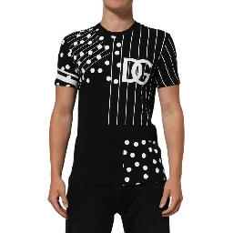 Black Cotton Polka Dots Round Neck T-shirt