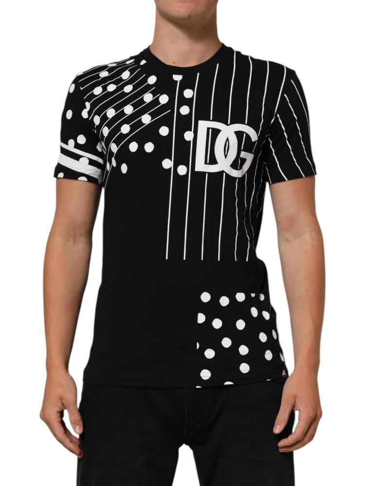 Black Cotton Polka Dots Round Neck T-shirt alternative