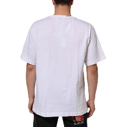 White Graphic Print Cotton Crew Neck T-shirt