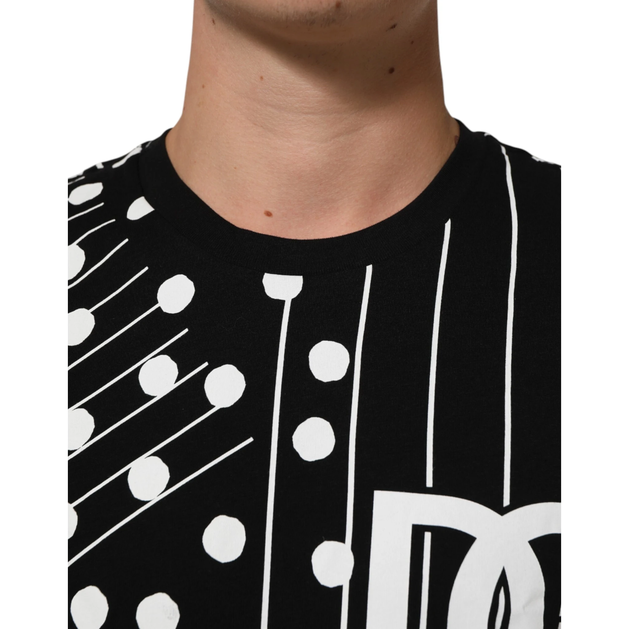 Black Cotton Polka Dots Round Neck T-shirt