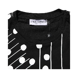 Black Cotton Polka Dots Round Neck T-shirt