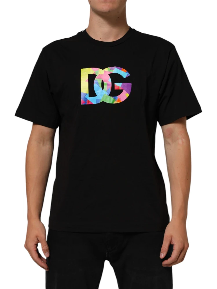 Black Logo Print Cotton Crew Neck  T-shirt