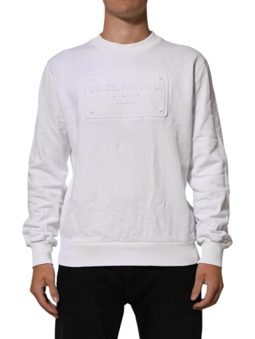 White Embossed Logo Men Sweatshirt Sweater