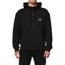 Black Logo FullZip Hooded Sweatshirt Sweater