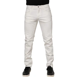 Off White Cotton Stretch Slim Fit Denim Jeans