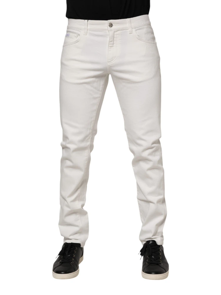 Off White Cotton Stretch Slim Fit Denim Jeans