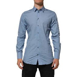 Blue Cotton Collared GOLD Formal Dress  Shirt