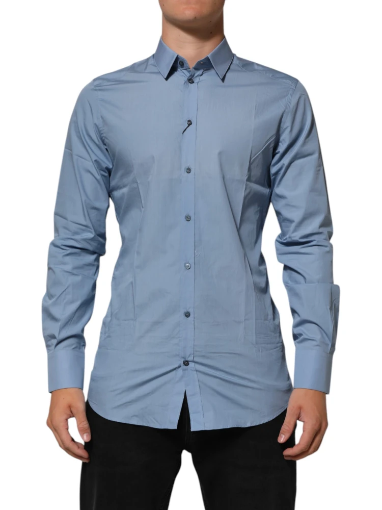 Blue Cotton Collared GOLD Formal Dress  Shirt