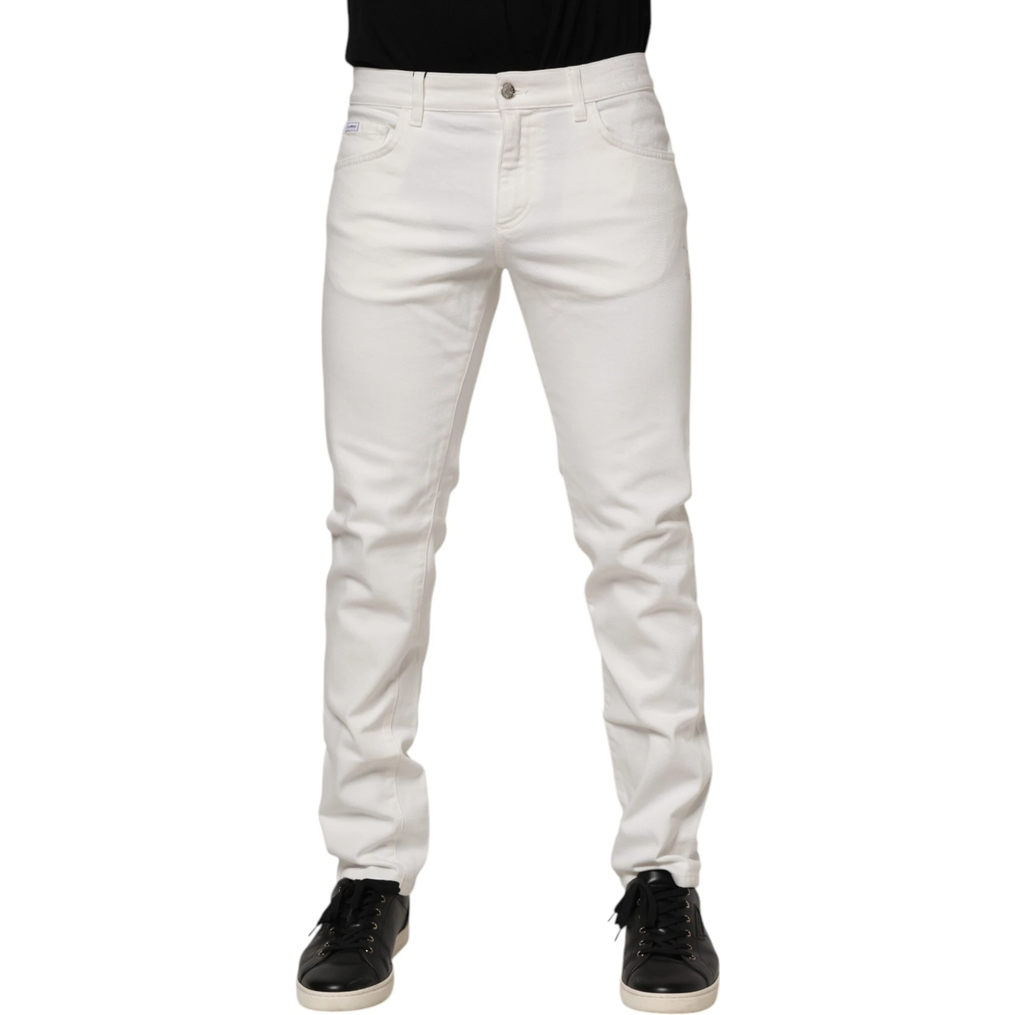 Off White Cotton Stretch Slim Fit Denim Jeans