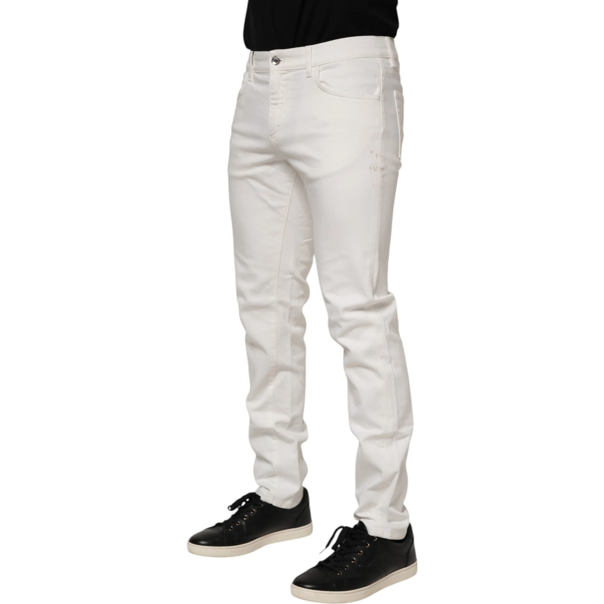 Off White Cotton Stretch Slim Fit Denim Jeans