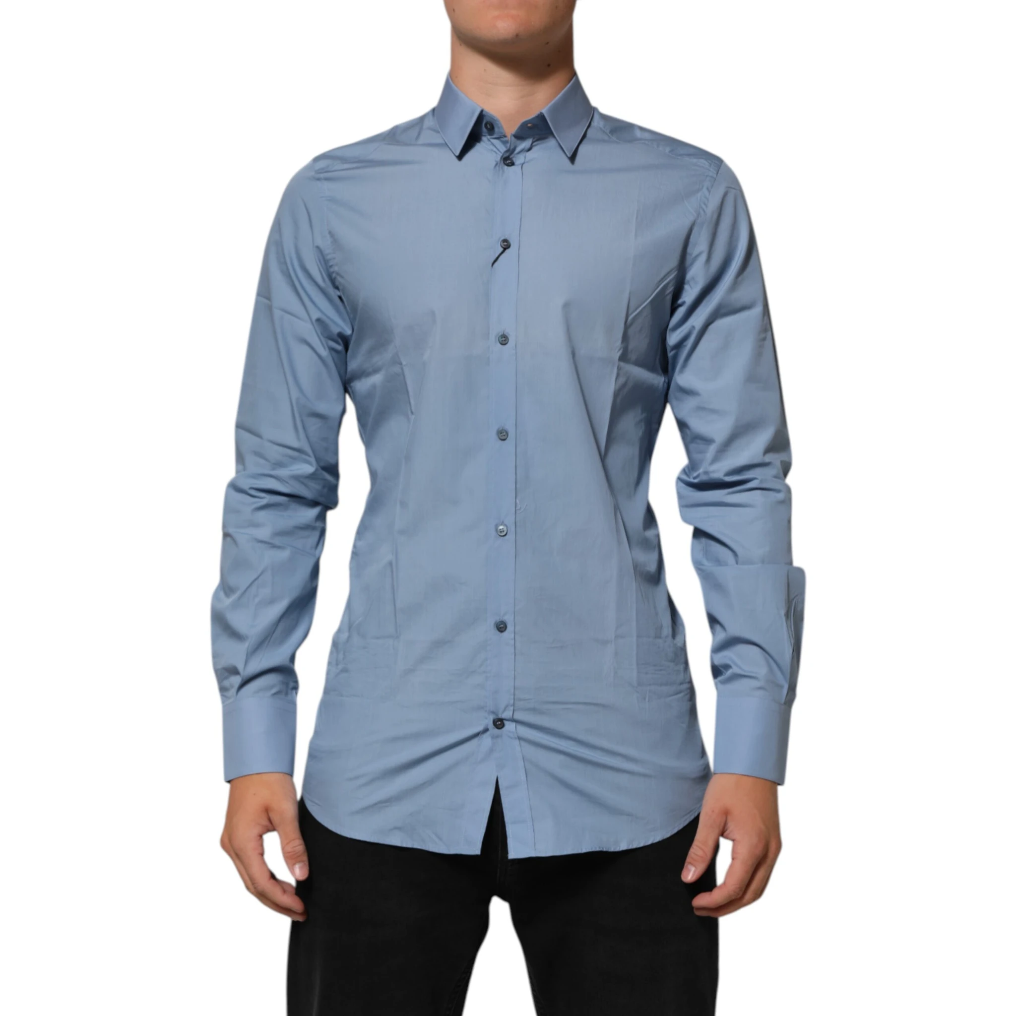Blue Cotton Collared GOLD Formal Dress Shirt