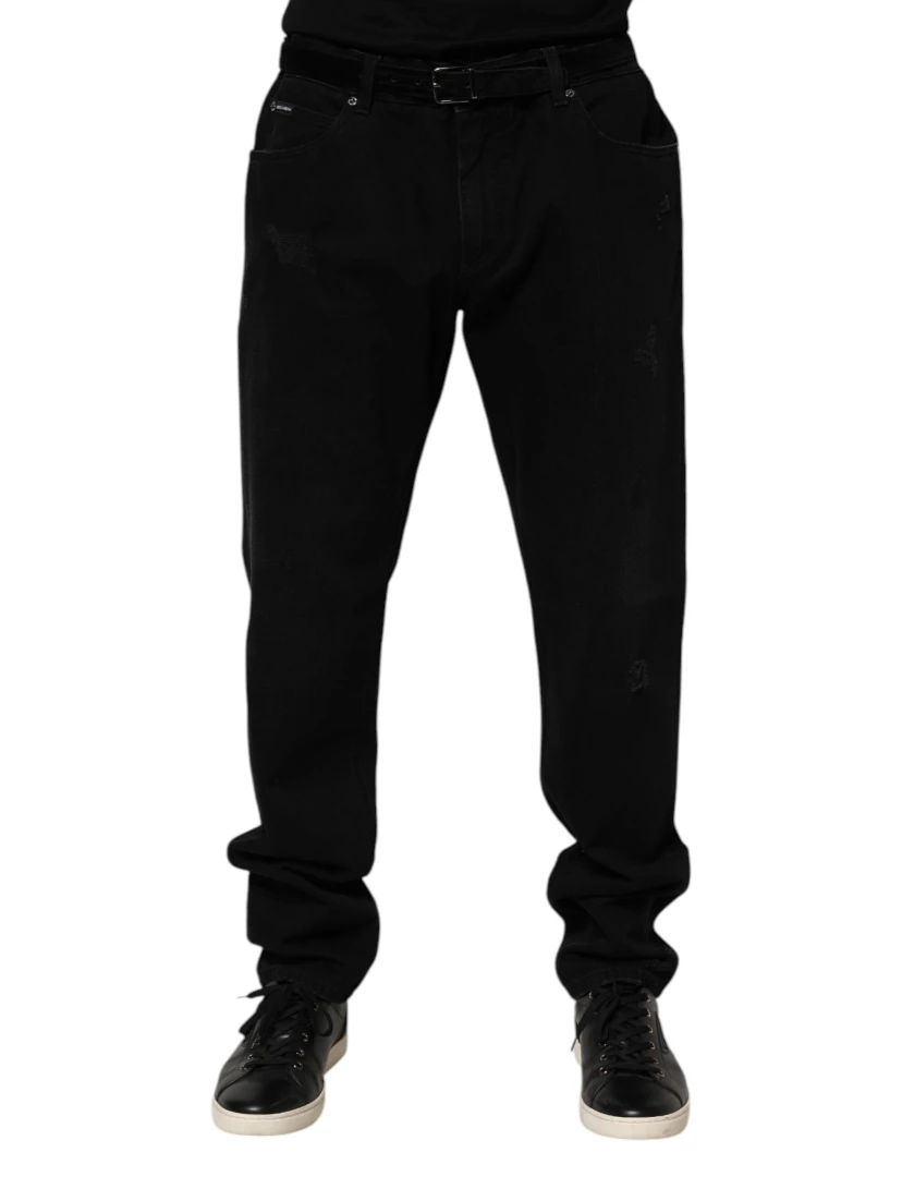 Black Cotton Regular Denim Men Trouser Jeans
