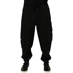 Black Cotton Cargo Jogger Sweatpants Pants