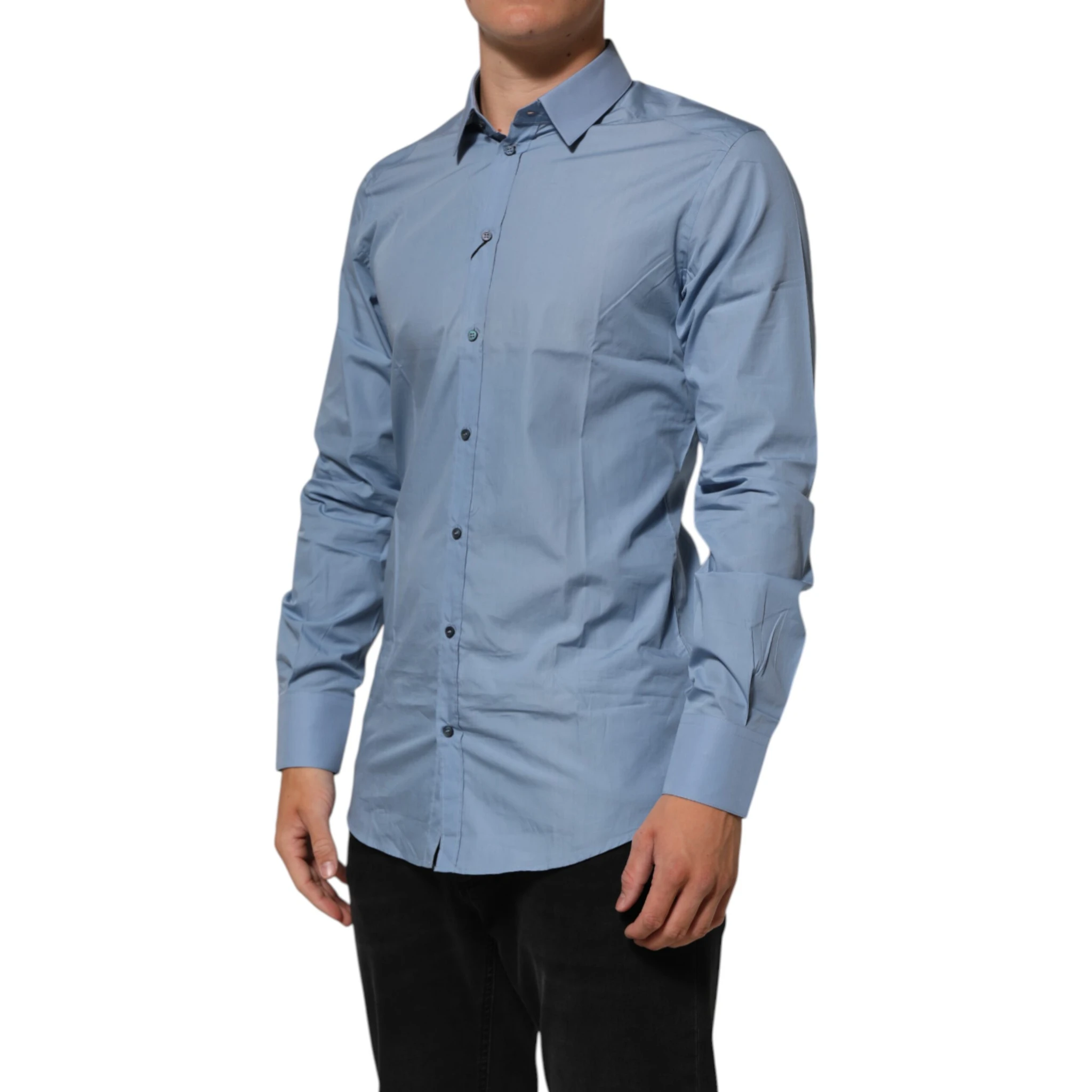 Blue Cotton Collared GOLD Formal Dress  Shirt