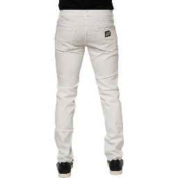 Off White Cotton Stretch Slim Fit Denim Jeans