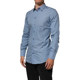 Blue Cotton Collared GOLD Formal Dress Shirt