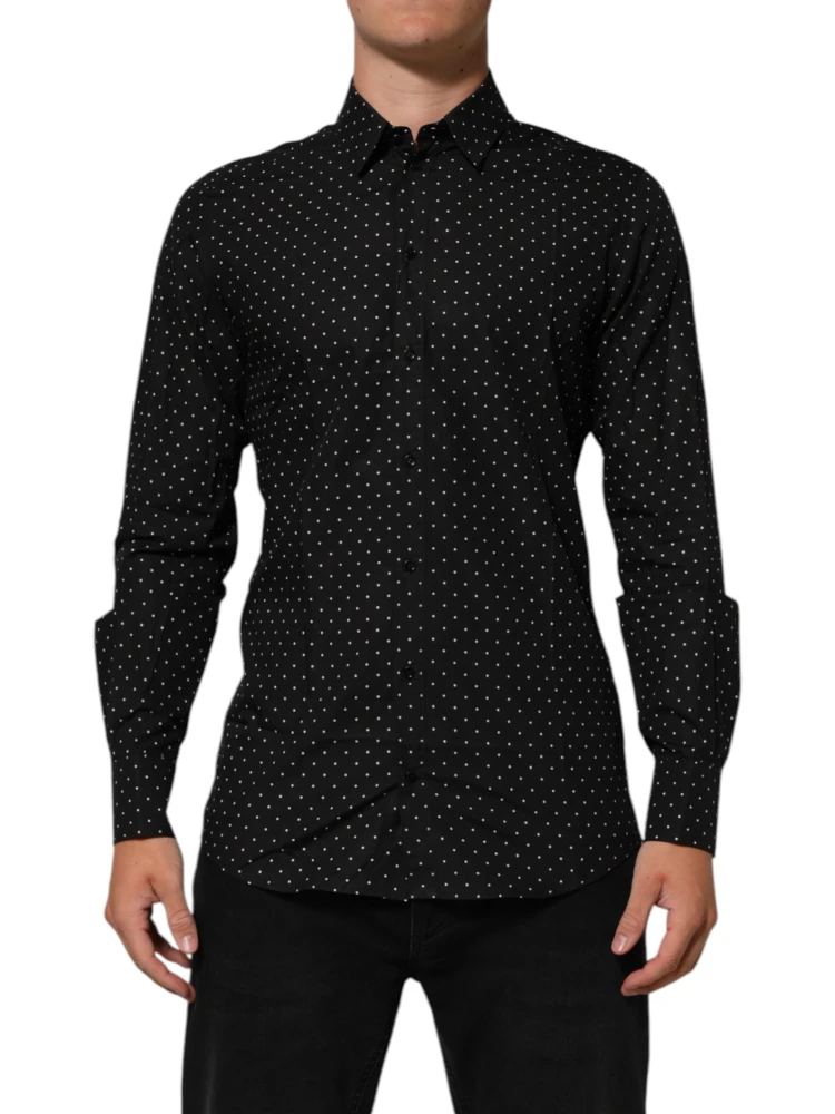 Black Polka Dot Cotton GOLD Men Formal Dress Shirt