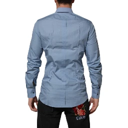 Blue Cotton Collared GOLD Formal Dress Shirt